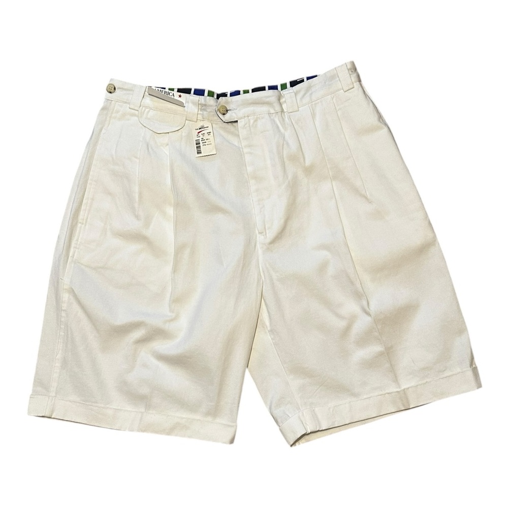 Perry Ellis America Pleated Shorts Men’s 36 White Cotton Retro Vintage NWT